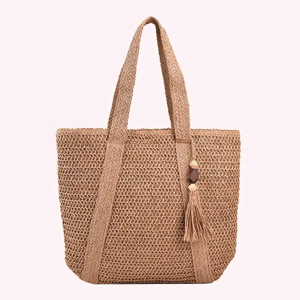 Woven Handbags Ladies Summer Woven Totes Bag with Tassel Women Shoulder Bag Large Capacity Fashion Straw Female Shopper Bag