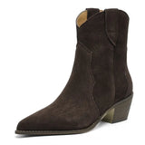 MORAZORA Size 34-44 Cow Suede Leather Western Boots Women Autumn Winter Cowboy Boots Handmade Ankle Boots For Women Shoes