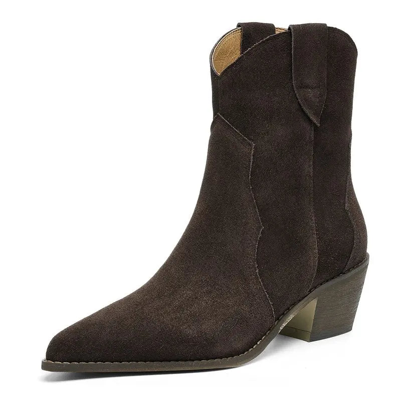 MORAZORA Size 34-44 Cow Suede Leather Western Boots Women Autumn Winter Cowboy Boots Handmade Ankle Boots For Women Shoes