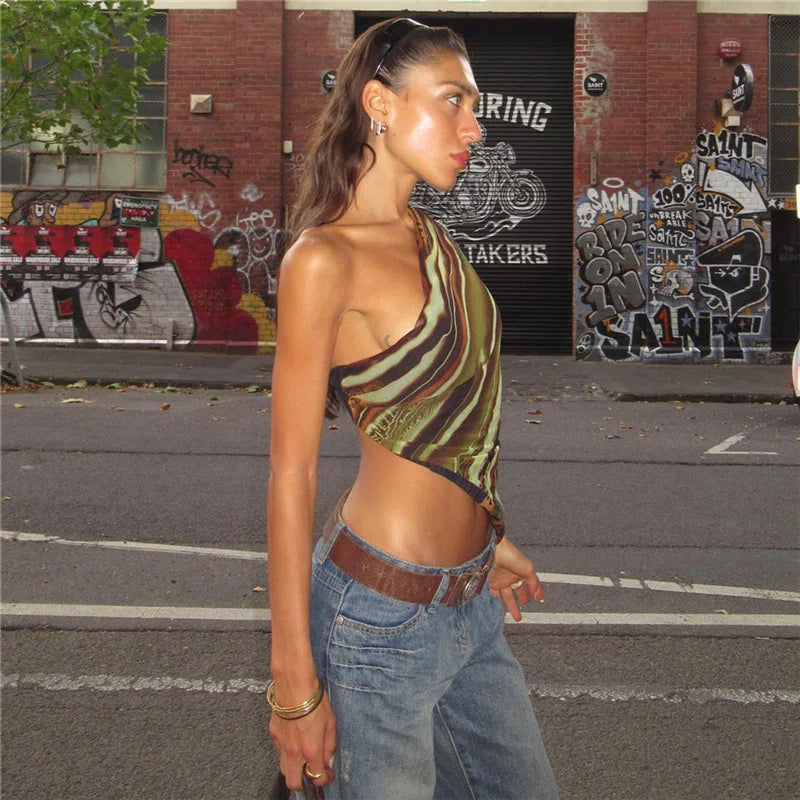 Y2K Asymmetrical Single-Shoulder Crop Top
