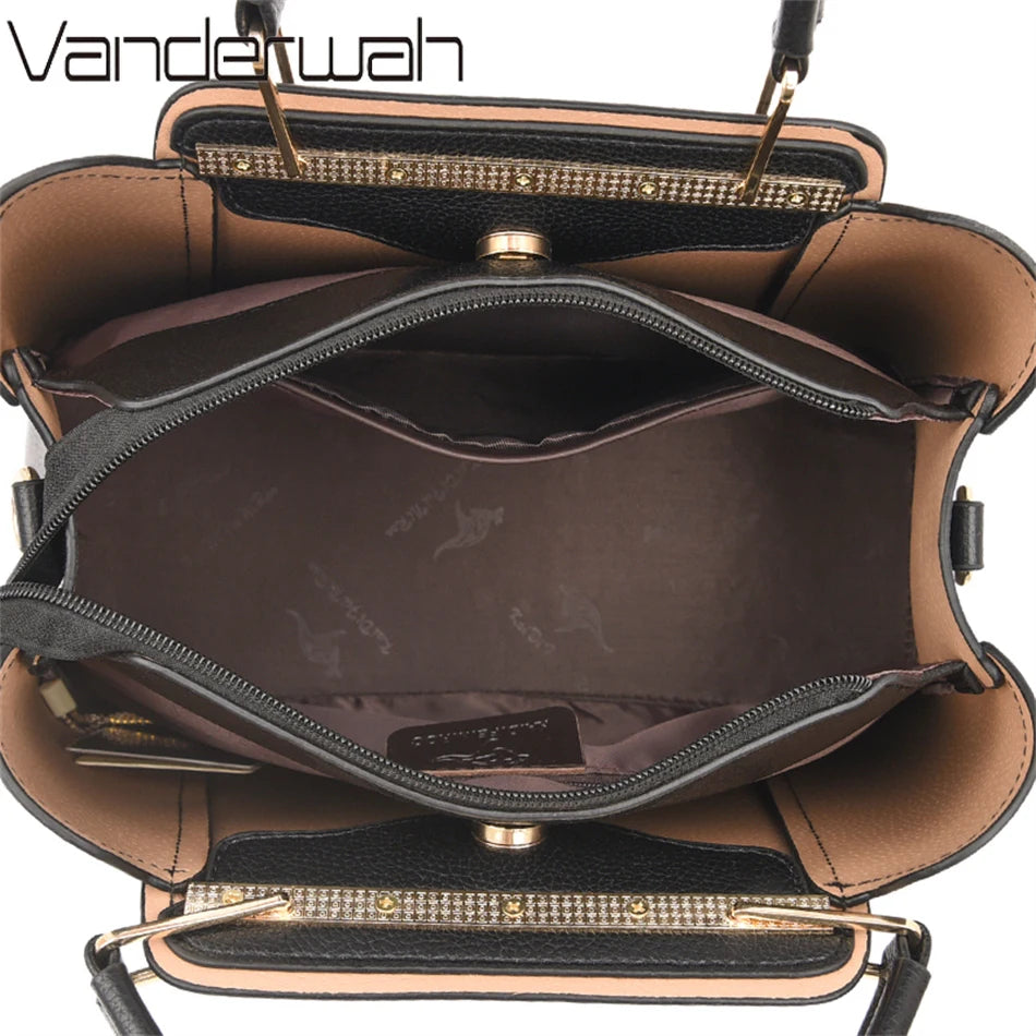 Luxury Triple-Layer Leather Tote & Crossbody