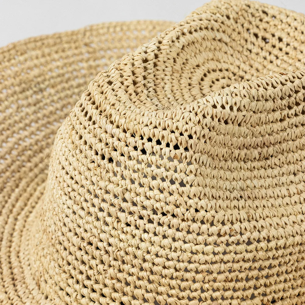 USPOP Crochet Raffia Sun Hat – Curled Brim Straw Hat