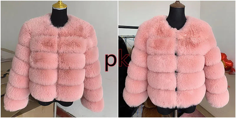 Elegant Winter Faux Fox Fur Crop Jacket