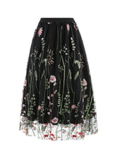 Tonval Floral Embroidered Mesh Midi Skirt – Elegant & Vintage