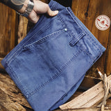 Maden Men‘s Vintage Washed Denim Jeans Blue Cotton Canvas Workwear Zipper Pants Loose Fit Casual Trousers for Spring and Autum