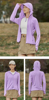 Camping Fishing Shirts for Women Long Sleeve Hiking Sun Protection SPF 50+ UV Tshirt Travel Detachable Hoodies