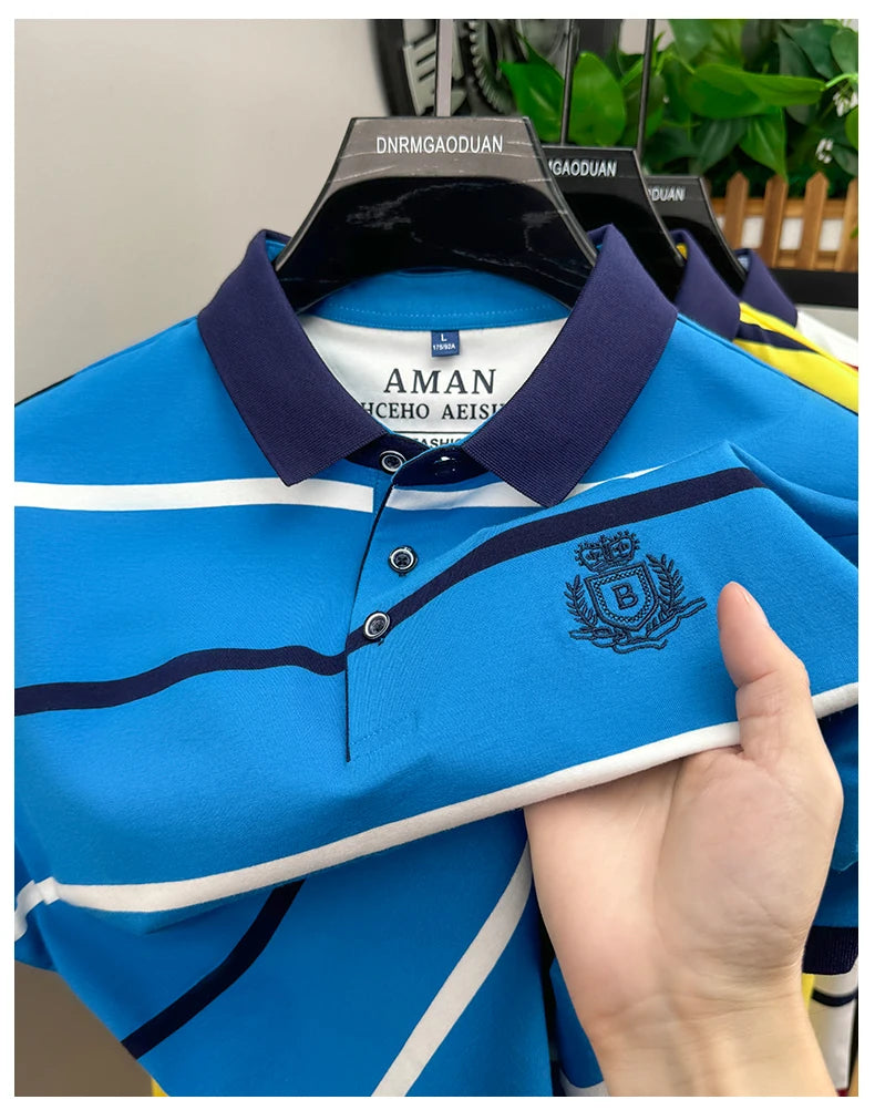 Men's Striped Polo | Letter Embroidery Summer Shirt
