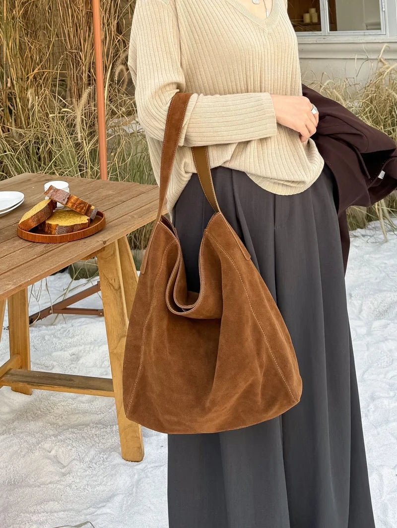 Frosted Suede Tote Bag – Large Capacity Shoulder Bag