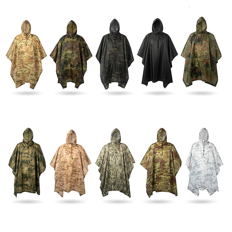 Military Camo Waterproof Rain Poncho & Shelter