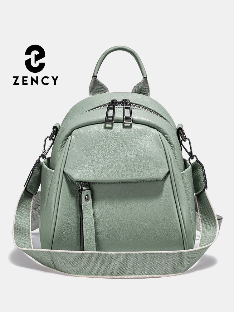 Zency Soft Genuine Leather Women Small Casual Backpack Travel Rucksack Shoulder Bag Purse Preppy Style Mochila 2025