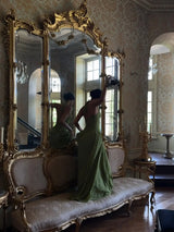 Women's Green Fishbone Corset Halter Maxi Dress
