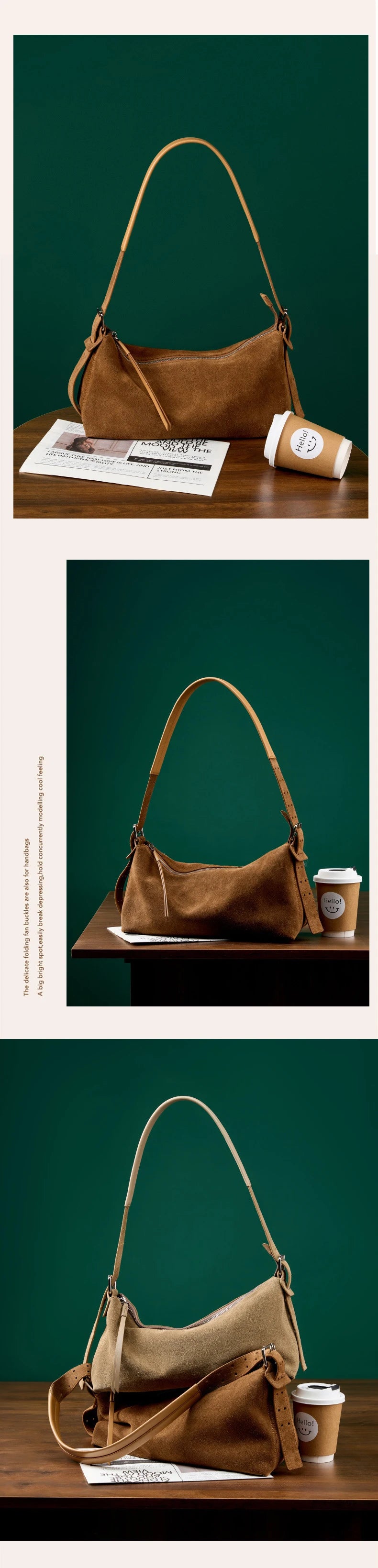 Women's Handbag New Suede Top Grain Leather Crossbody Bag Korean Style Wide Strap Shoulder Handheld Women Light Luxury Versatile