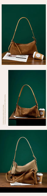 Women's Handbag New Suede Top Grain Leather Crossbody Bag Korean Style Wide Strap Shoulder Handheld Women Light Luxury Versatile