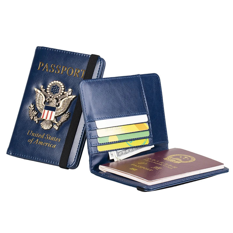 USA Passport Cover PU Leather, Personalized American Passport Holder for Men & Women, US Travel Document Case