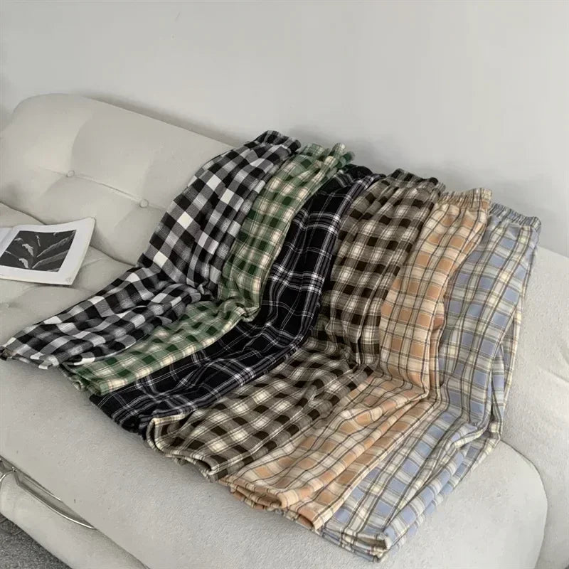 Plaid Plush Wide-Leg Trousers