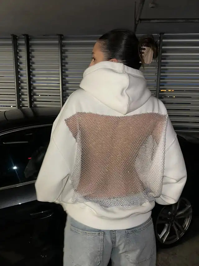Women's Rhinestone Backless Oversized Hoodie