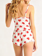 Heart Print Ruffled V-Neck Lounge Set