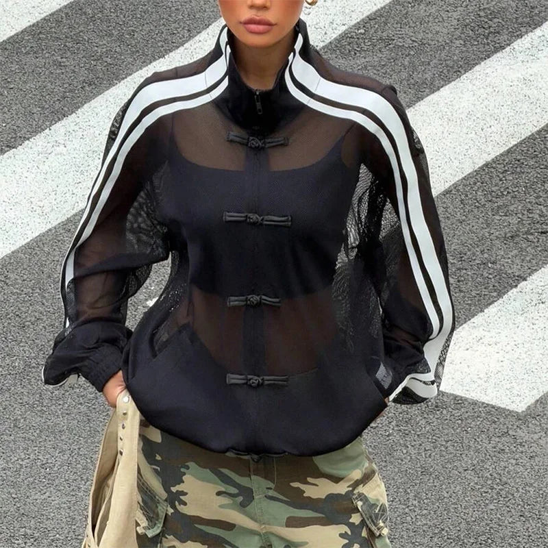 Women's Sheer Mesh Stand-Collar Jacket