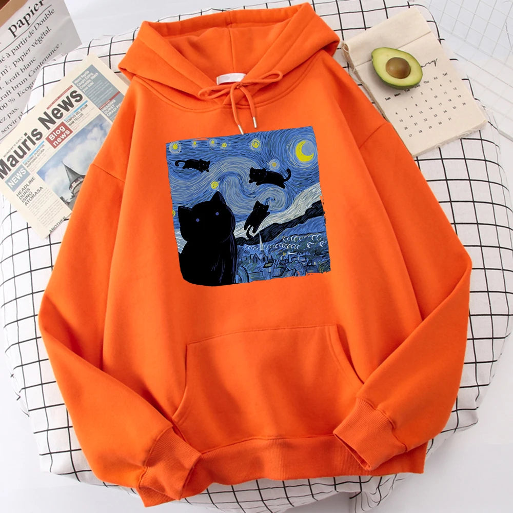 Starry Cat Night Fleece Hoodie