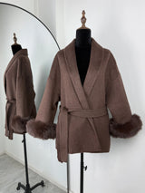 Elegant Fox Fur & Double-Sided Wool Coat