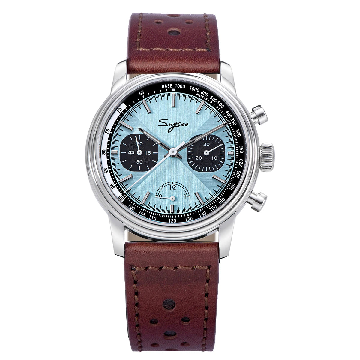Sugess Pilot Watch Men ST1906 Movement Handwind Chronograph Wristwatches Sapphire Waterproof Hand Wind PowerReserve Luminous V2