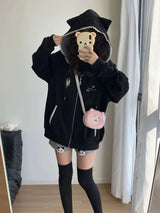 Women's Cute Cat Print Relaxed Zip-Up Hoodie