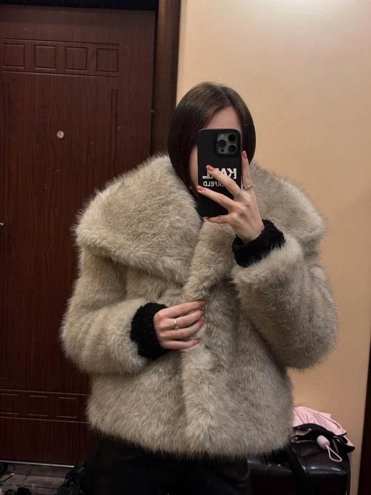 Gradient Faux Fox Fur Overcoat