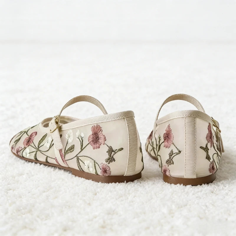Women's Floral Mesh Mary Jane Flats