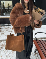 Motingsome Oversize Women Bag Luxury Suede Leather Winter Bags Frosted Cow Skin Handbag and Purses Retro Lady Tote 2024 New