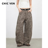 CHIC VEN New Women Jeans Loose Casual High Waist Wide Leg Denim Pants Paisley Female Trousers Spring Autumn 2026
