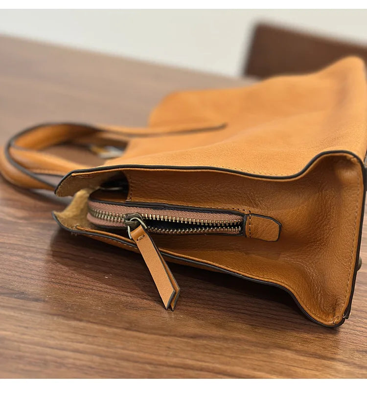 Johnature 2026 Spring New Handbag Genuine Leather Casual Versatile Tote Bag Soft Cowhide Women's Shoulder Crossbody Bag