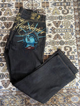 Vintage Statue of liberty Diamonds Jeans Casual Denim Pants High Waist Straight Wide Leg Jeans Harajuku Y2k 2000s Women Clothing