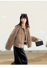 Teddy Style 100% Wool Coat~Women's Short Lazy Style Loose Jacket Autumn and Winter New Model 2025 Faux Fur