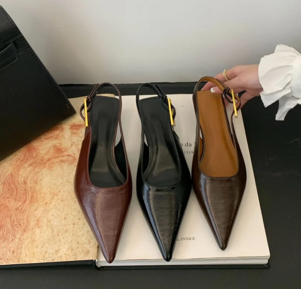 2026 Summer New Women Sandal Fashion Pointed Toe Shallow Slip on Ladies Elegant Slingback Shoes Thin Med Heel Dress Mules Pumps