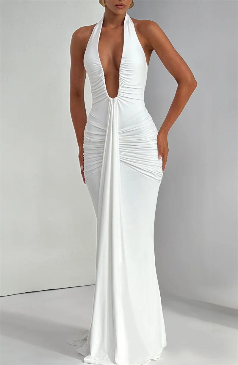 Elegant Deep V-Neck Halter Maxi Dress