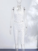 Fashion Polka Dot Two-pieces 7-inch Pants Sets Women's Slim Halter Waist-cinching Tops Hip-wrap Pant 2026 New Ladies Solid Suit