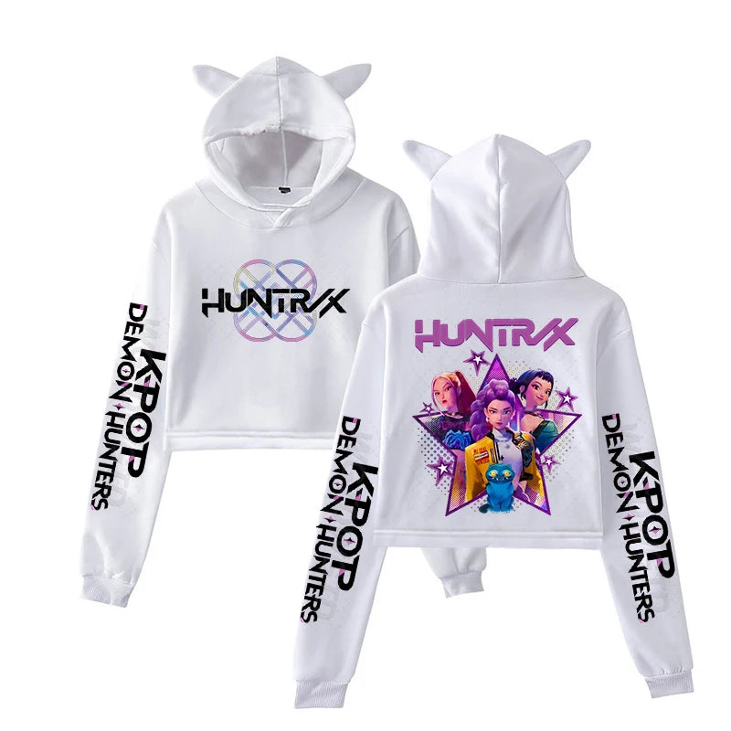 Anime Cat-Ear Cropped Hoodie | K-Pop Inspired Streetwear