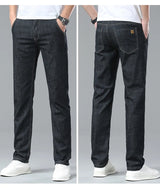 Light Blue Classic Business Casual Cotton Pants Fashion Breathable Denim Elastic Trousers Brand Men's Clothing Straight Jeans