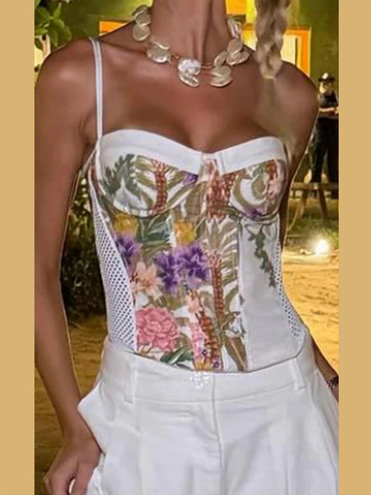 Floral Strapless Vest & Straight-Leg Trouser Set