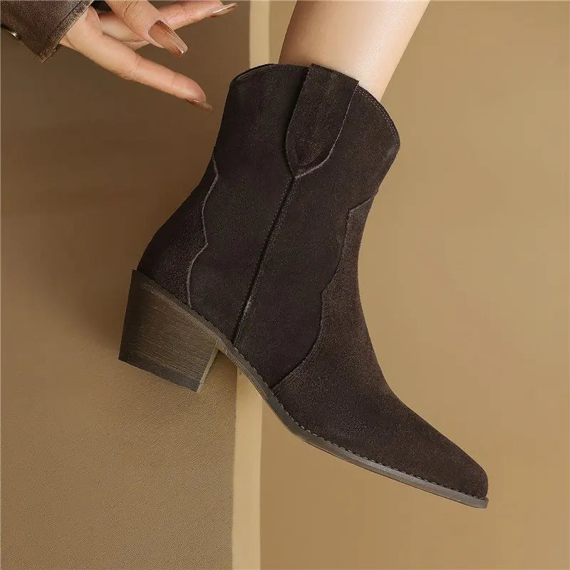 MORAZORA Size 34-44 Cow Suede Leather Western Boots Women Autumn Winter Cowboy Boots Handmade Ankle Boots For Women Shoes