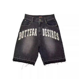Harajuku Retro Letter Embroidery Denim Shorts