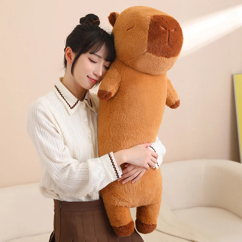 120cm Cartoon Strip Giant Capybara Plush Doll Pillow High Quality Soft Capybara Plush Toy Warm Hug For Girlfriend Birthday Gift