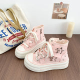 Women's High-Top Canvas Platform Sneakers — Rivet Buckle Lace-Up