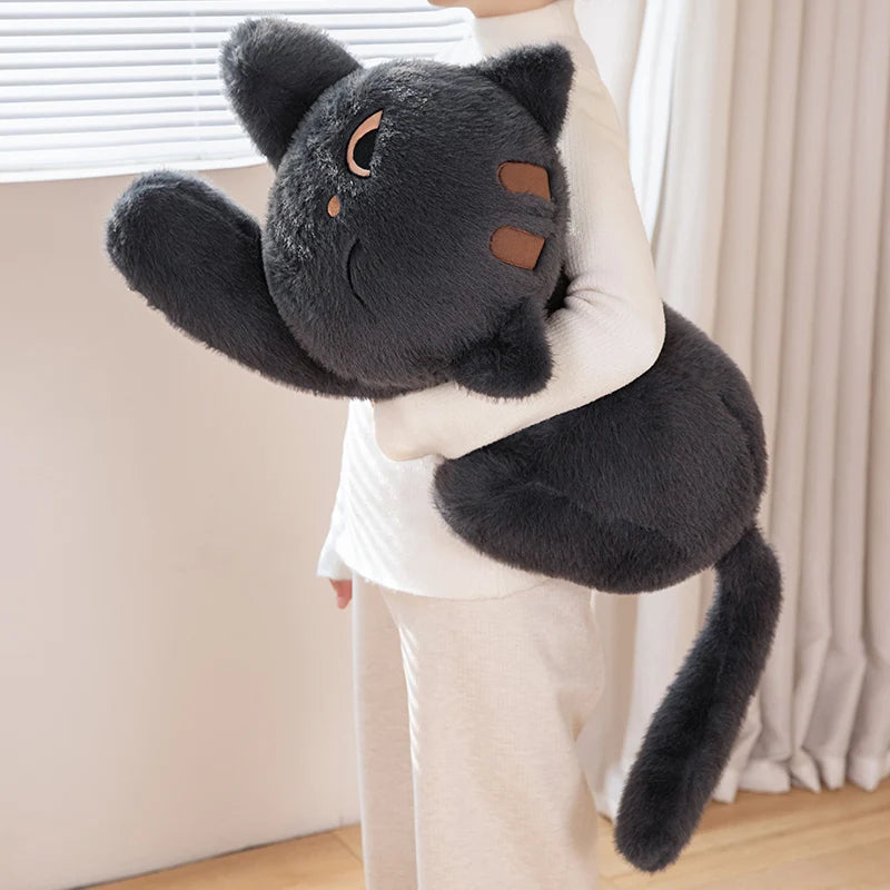 Black Cat Plush Pillow Soft Stuffed Lying Cat Cushion Cute Sleeping Cat Design Lovely Birthday Gift Idea for Cat Lovers