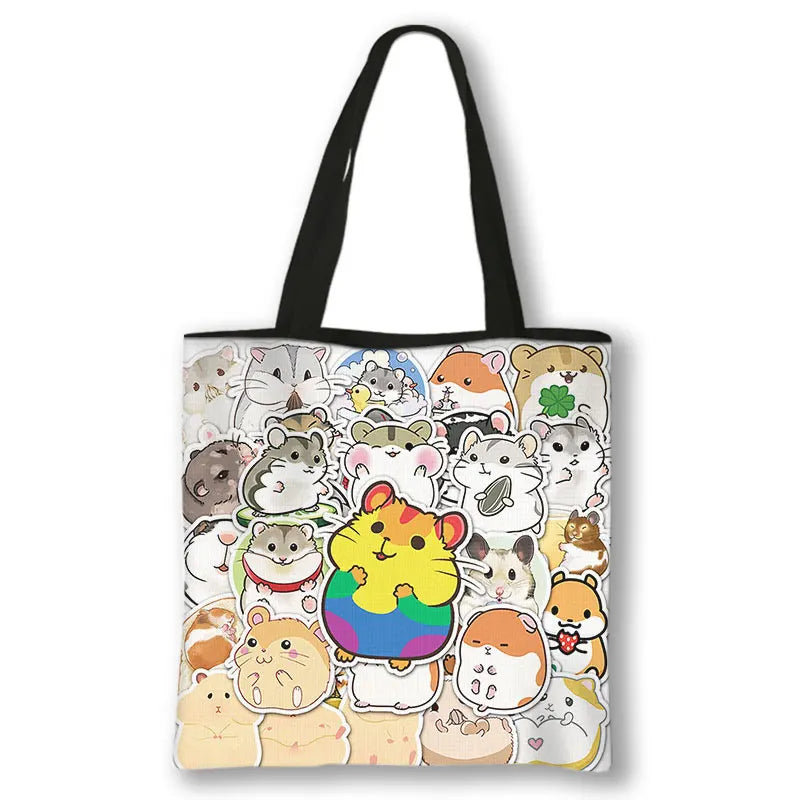 Kawaii Pet Guinea Pig Hamster Print Shoulder Bag Women Casual Handbags Large Capacity Totes Bag Eco Reusable Shopping Bags Gift