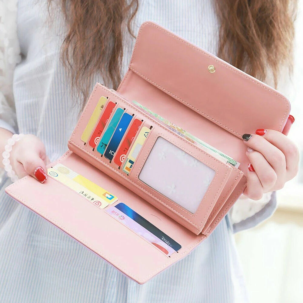 Women PU Leather Black Long Wallet Diamond Pattern Purse Large Capacity Card Holder Crown Buckle Ladies Phone Bag Girls Gifts