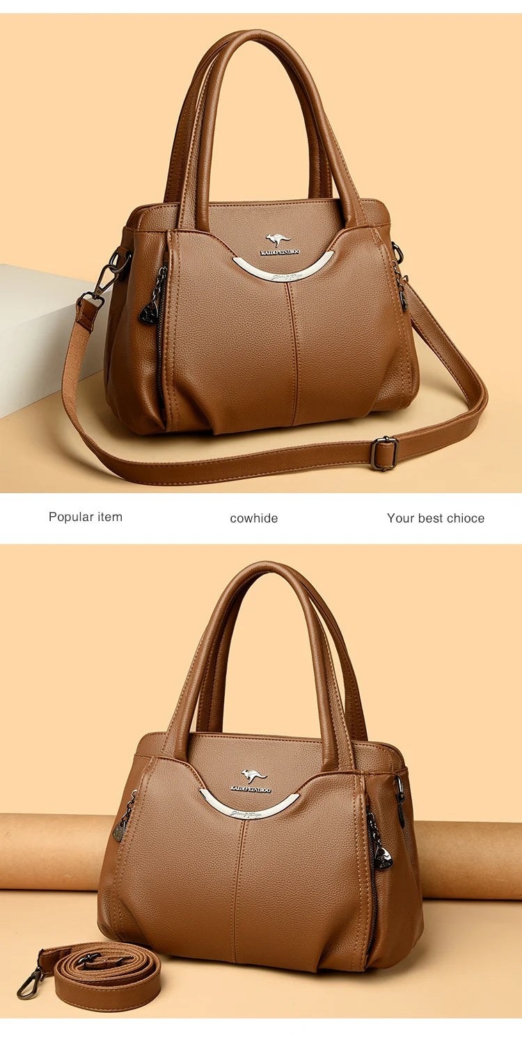Genuine Soft Leather Handbags for Women Vintage Shoulder Tote Bag Luxury Designer Ladies Large Capacity Purse Bags Sac A Main