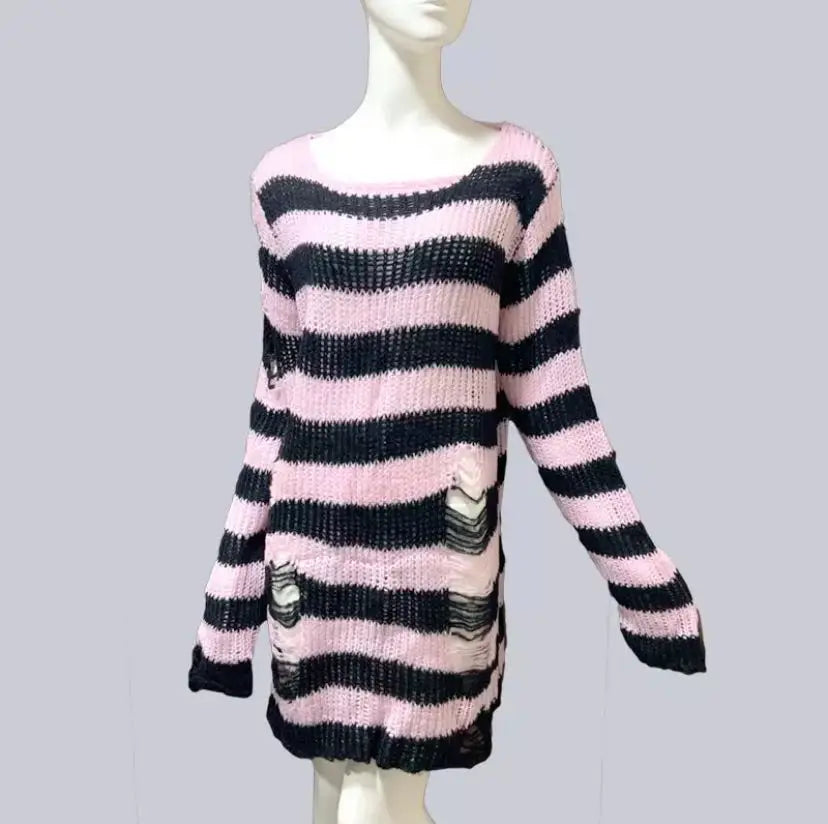 Gothic Striped Distressed Unisex Sweater