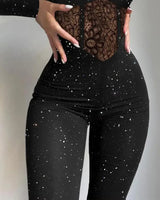 Contrast Lace Cold Shoulder Jumpsuit