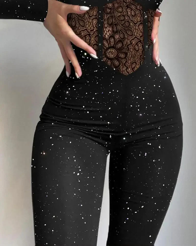 Contrast Lace Cold Shoulder Jumpsuit